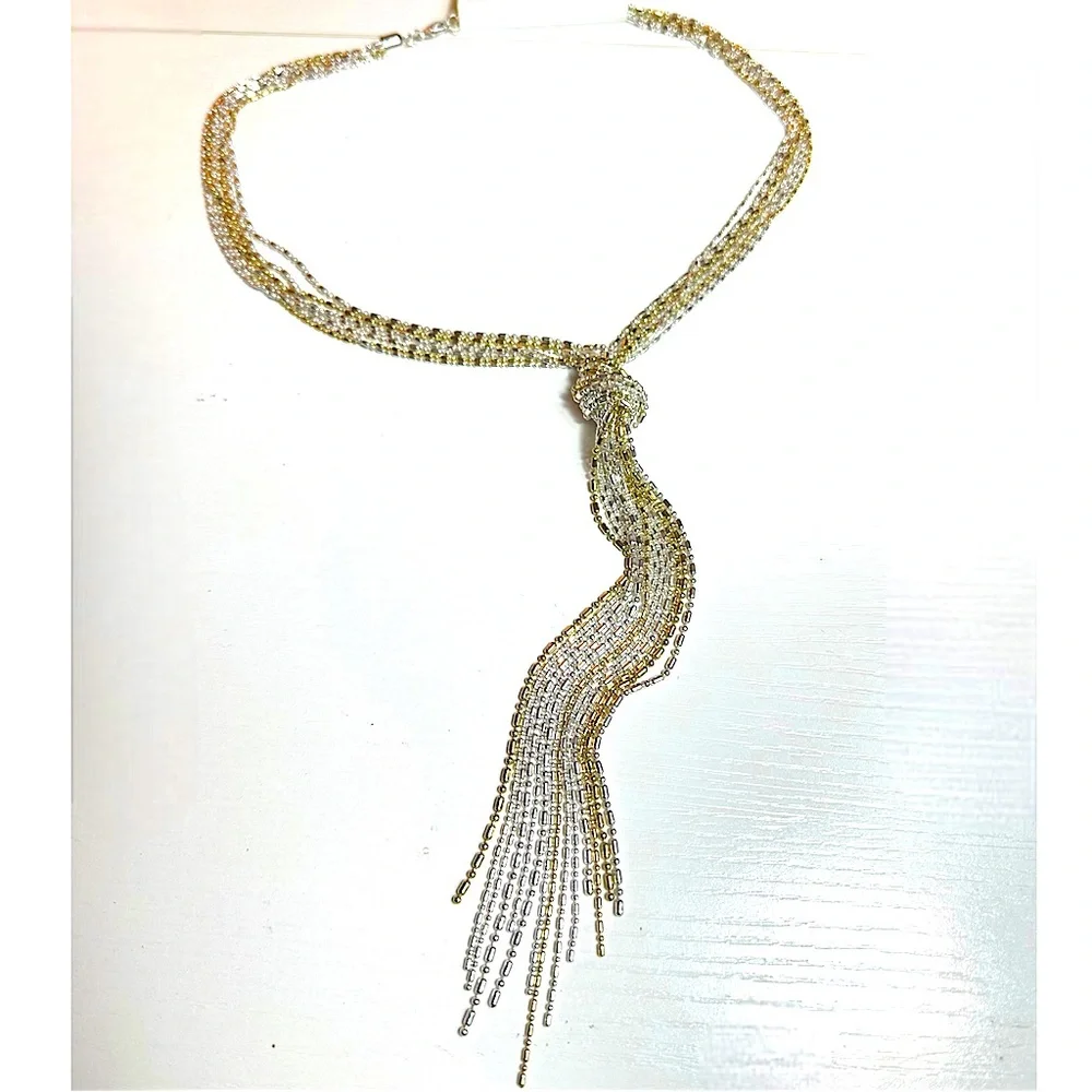 Silver & Gold Knotted Tassel Necklace Dot & Dash Chain Knot Necklace